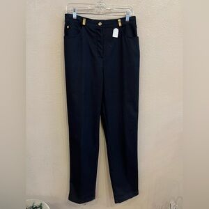 St. John Essentials Navy Blue Five Pocket Straight Leg Jeans Gold Toned Detail 8